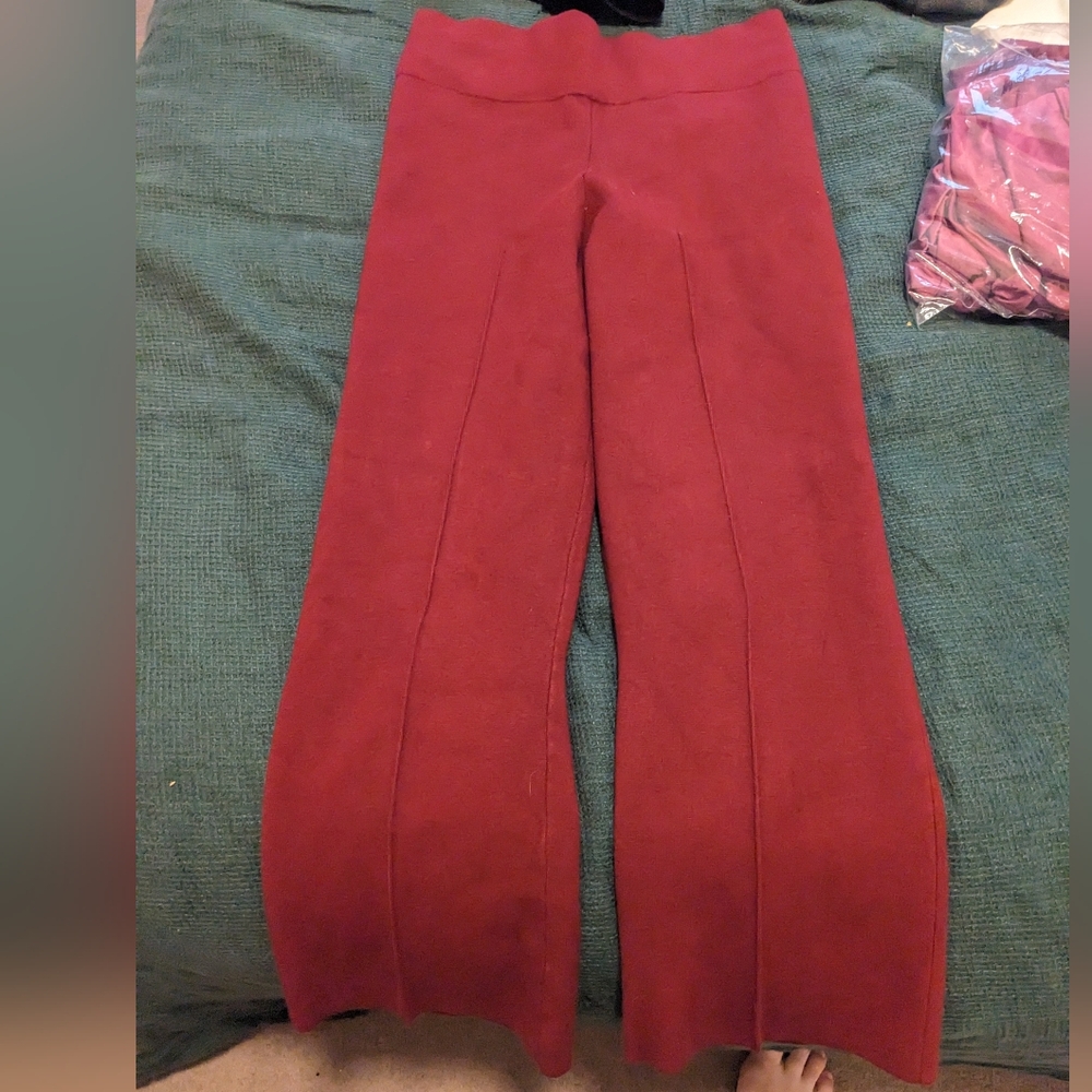 J Crew Delaney Kick Flare Sweater Knit Crop Pants Large Petite Burgundy - Picture 5 of 5